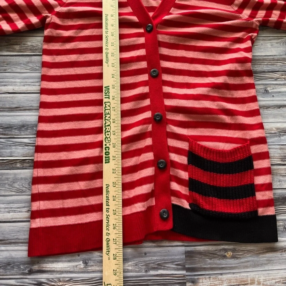 Cabi Picnic Cardigan red pink striped button front sweater Medium style 5446